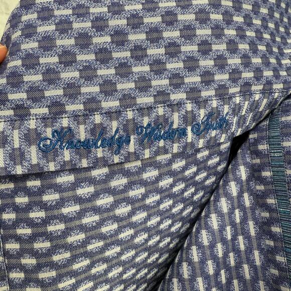 Robert Graham Woven Button Front Long Sleeve Shirt Navy Blue Geometric M - Picture 6 of 9